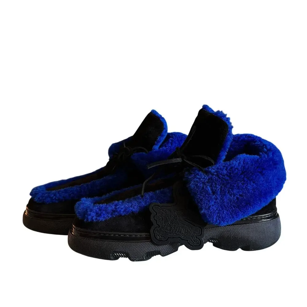 Burberry NWT Blue/Black Shearling Embellished Suede Creeper Boot - Picture 2 of 10